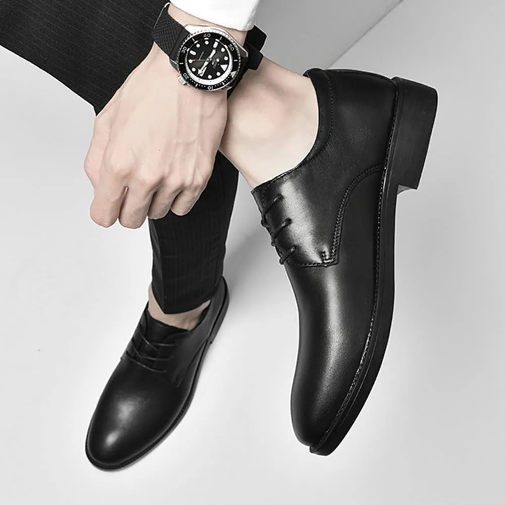 Mens Lace-Up Pointed Toe Classic Formal Shoes Wingtip Business Oxford Shoes Non Slip Derby Shoes Casual Low Heel Business Formal Shoes