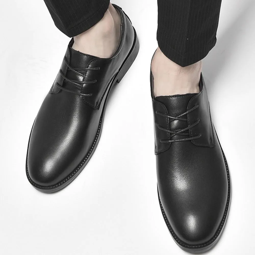 Mens Lace-Up Pointed Toe Classic Formal Shoes Wingtip Business Oxford Shoes Non Slip Derby Shoes Casual Low Heel Business Formal Shoes