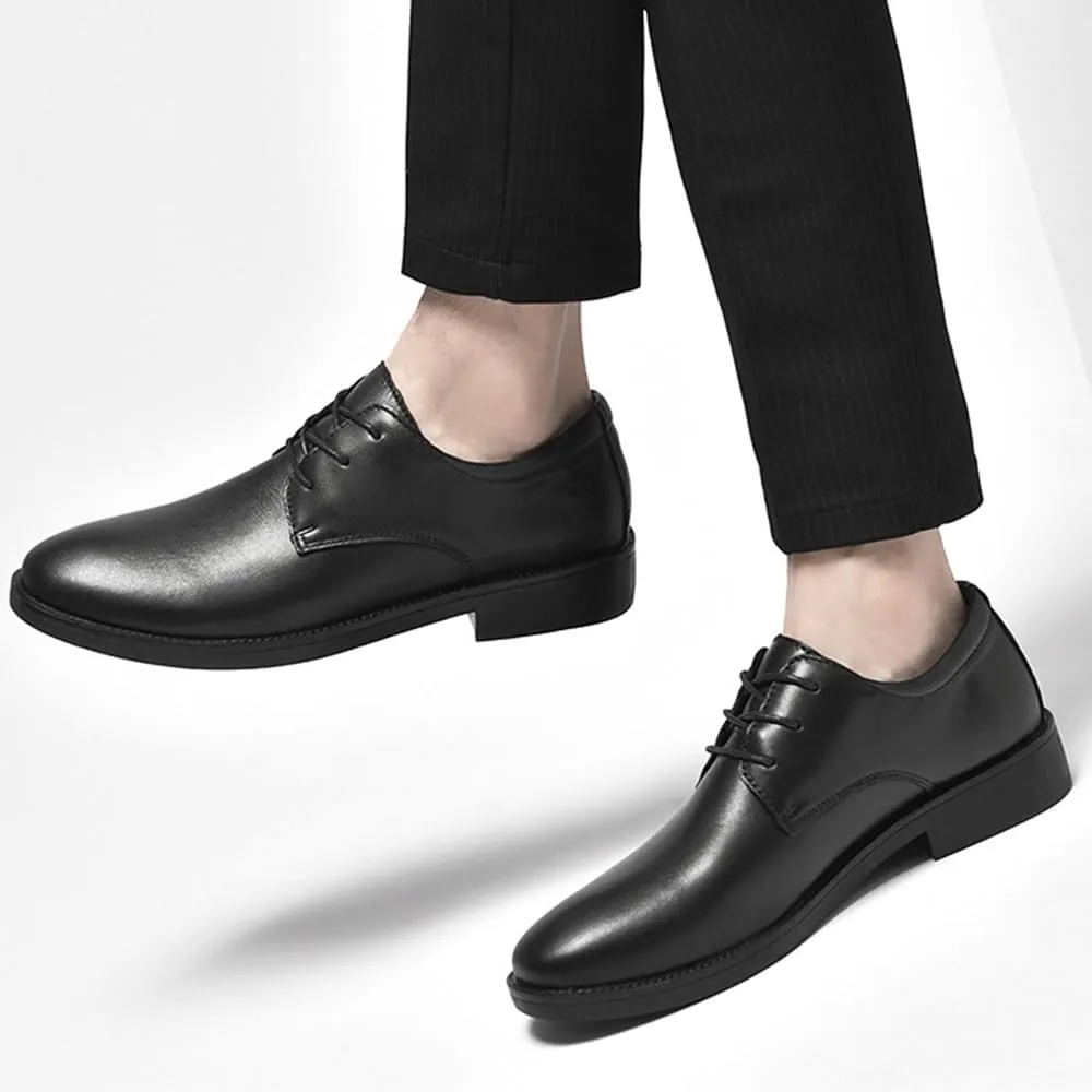 Mens Lace-Up Pointed Toe Classic Formal Shoes Wingtip Business Oxford Shoes Non Slip Derby Shoes Casual Low Heel Business Formal Shoes