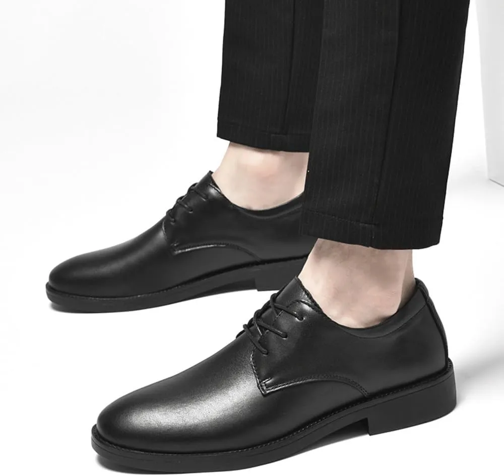 Mens Lace-Up Pointed Toe Classic Formal Shoes Wingtip Business Oxford Shoes Non Slip Derby Shoes Casual Low Heel Business Formal Shoes