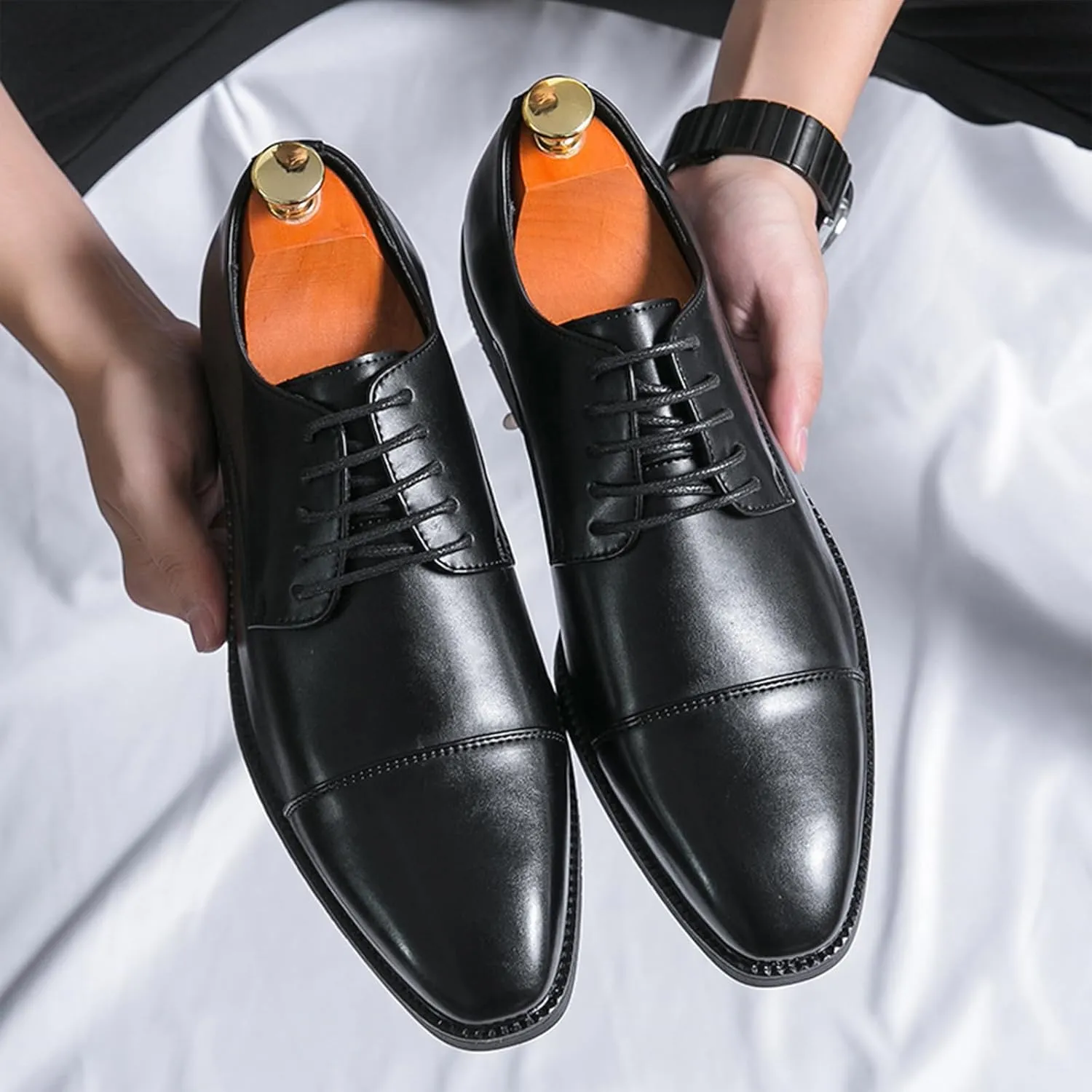 Men's Leather Dress Oxfords Classic Modern Derby Shoes Comfortable Business Formal Shoes