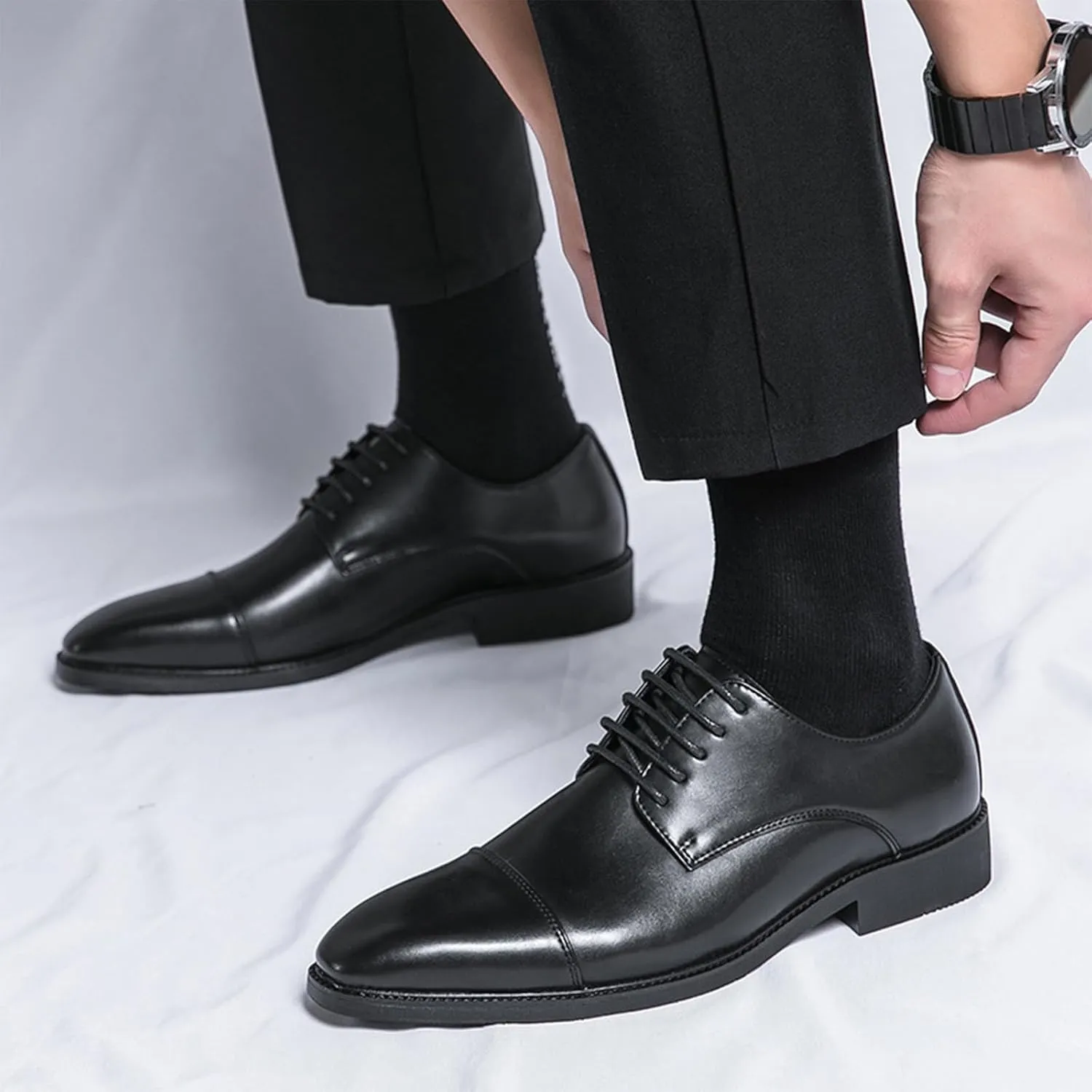 Men's Leather Dress Oxfords Classic Modern Derby Shoes Comfortable Business Formal Shoes