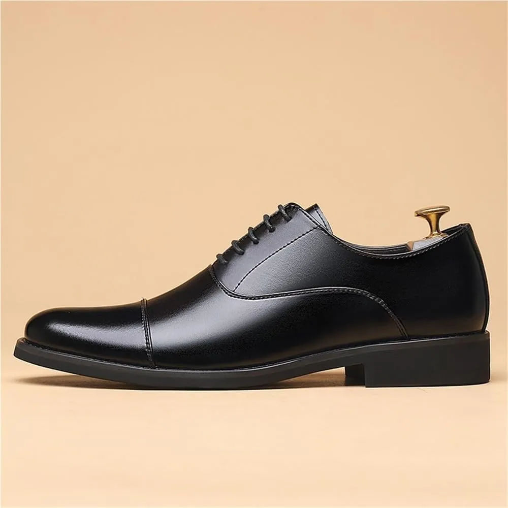 Mens Leather Dress Shoes Pointed Toe Oxford Shoes British Style Business Casual Shoes Groom Wedding Shoes Formal Shoes Men Cowhide Shoes(Black,10)