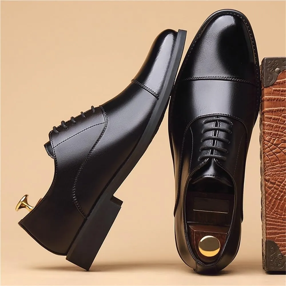 Mens Leather Dress Shoes Pointed Toe Oxford Shoes British Style Business Casual Shoes Groom Wedding Shoes Formal Shoes Men Cowhide Shoes(Black,10)