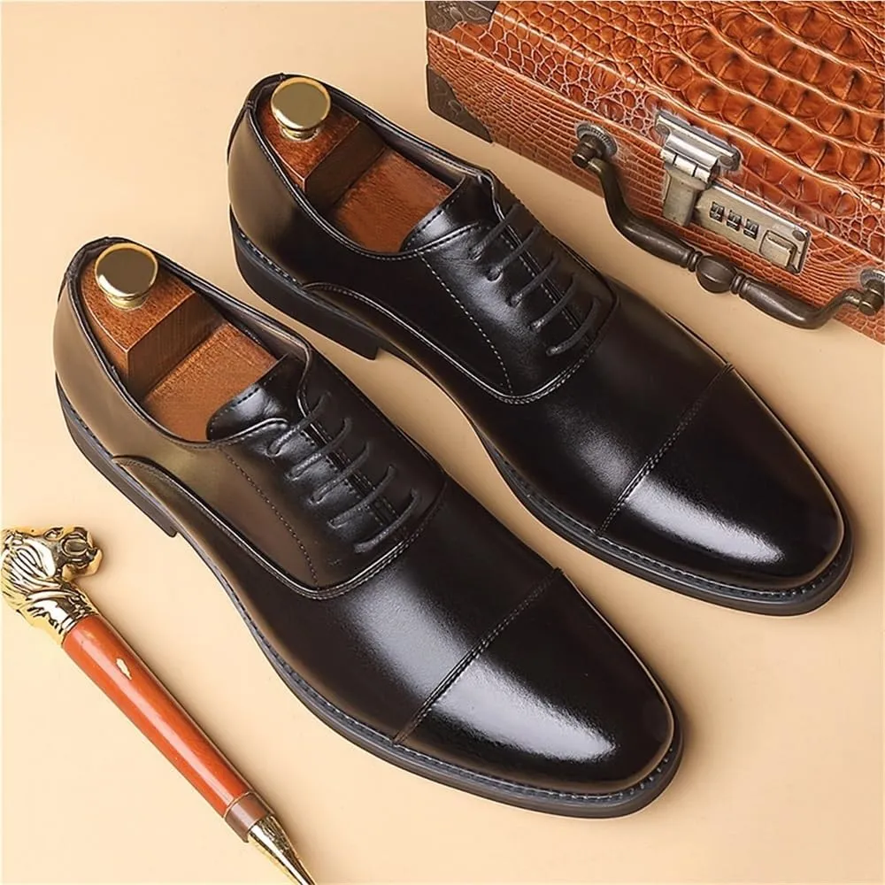 Mens Leather Dress Shoes Pointed Toe Oxford Shoes British Style Business Casual Shoes Groom Wedding Shoes Formal Shoes Men Cowhide Shoes(Black,10)