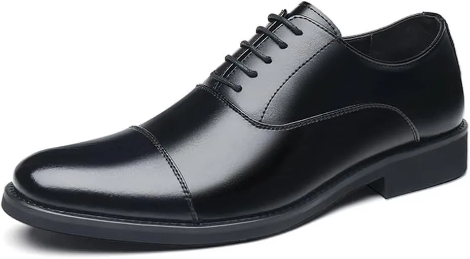 Mens Leather Dress Shoes Pointed Toe Oxford Shoes British Style Business Casual Shoes Groom Wedding Shoes Formal Shoes Men Cowhide Shoes(Black,10)