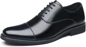 Mens Leather Dress Shoes Pointed Toe Oxford Shoes British Style Business Casual Shoes Groom Wedding Shoes Formal Shoes Men Cowhide Shoes(Black,10)