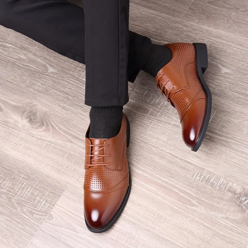 Men's Leather Oxfords Block High Heel Fashion Breathable Prom Business Wedding Dress Shoes for Men