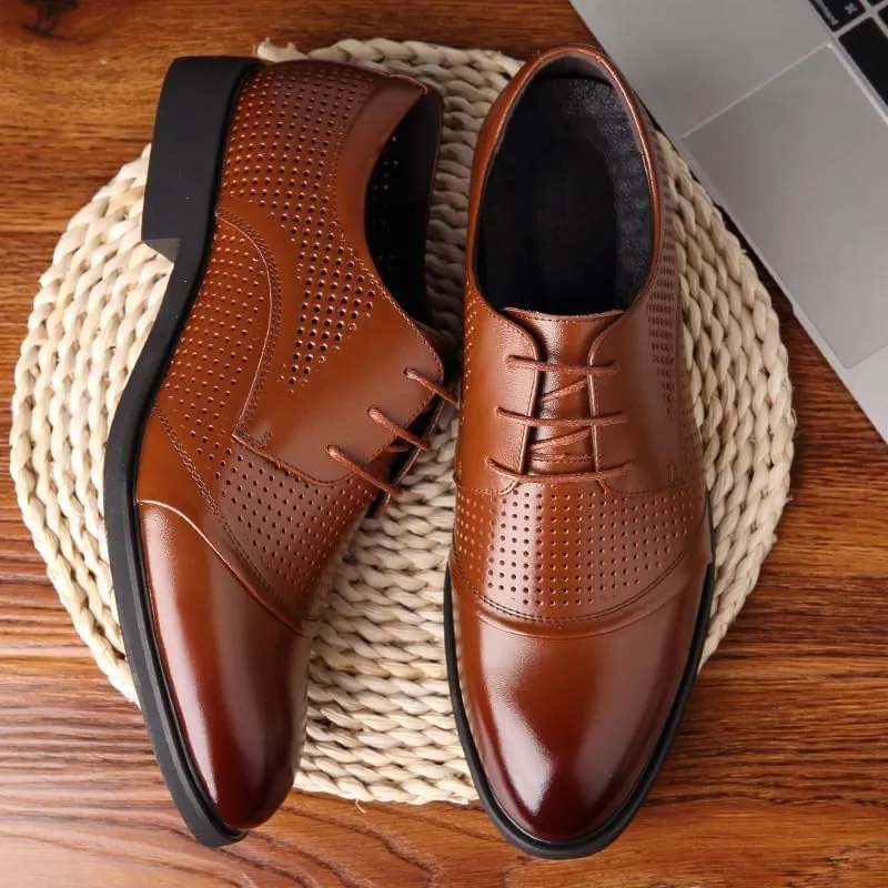 Men's Leather Oxfords Block High Heel Fashion Breathable Prom Business Wedding Dress Shoes for Men