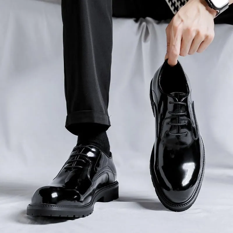 Men's Leather Platform Oxford Shoes with Lug Sole Retro Comfortable Non-Slip Business Formal Shoes