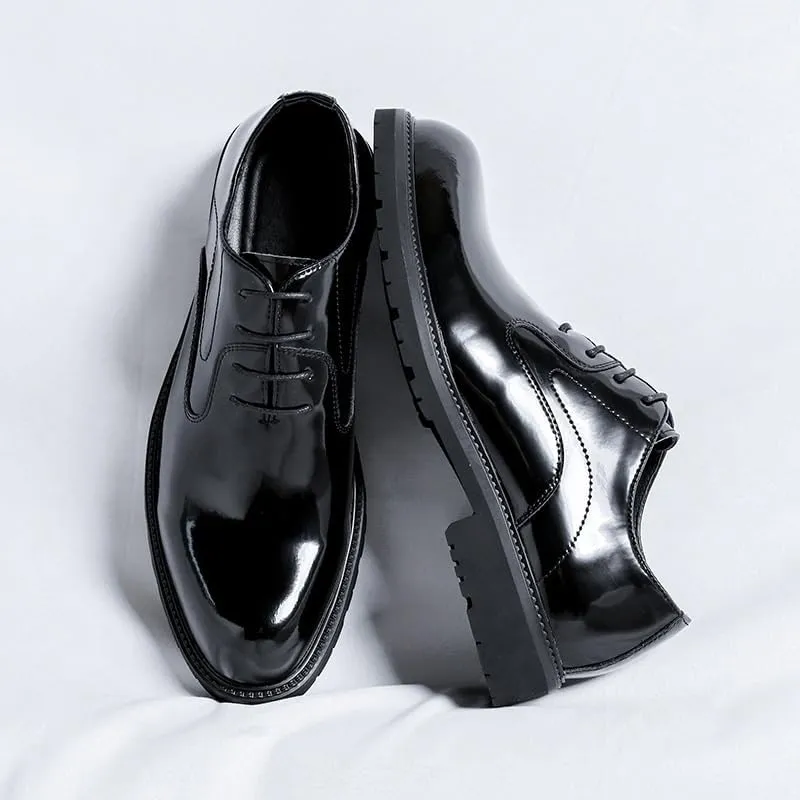Men's Leather Platform Oxford Shoes with Lug Sole Retro Comfortable Non-Slip Business Formal Shoes