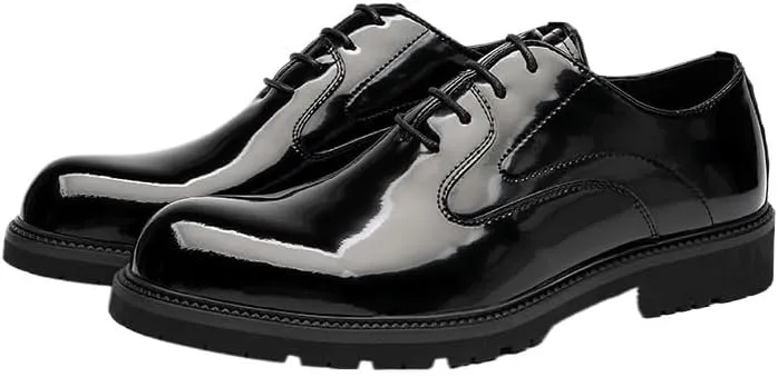 Men's Leather Platform Oxford Shoes with Lug Sole Retro Comfortable Non-Slip Business Formal Shoes
