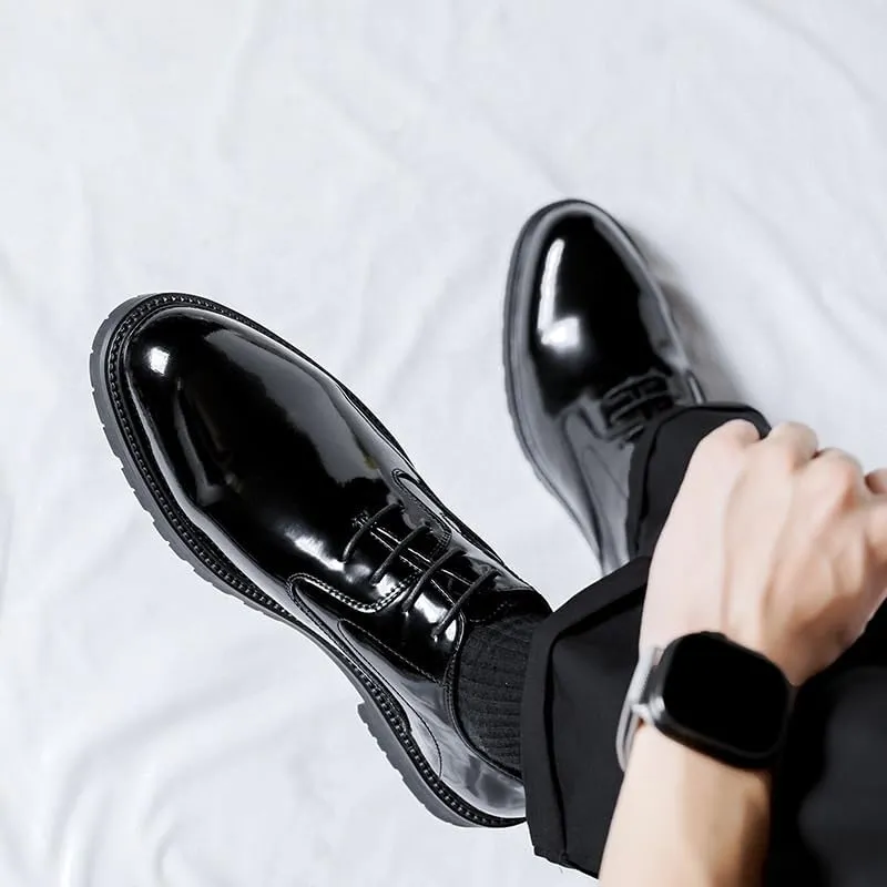 Men's Leather Platform Oxford Shoes with Lug Sole Retro Comfortable Non-Slip Business Formal Shoes