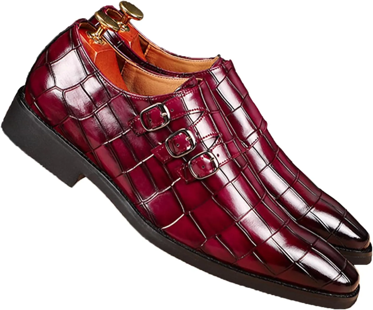 Men's Leather Pointed Buckle Oxford Shoes Fashion Print Loafers Comfortable Non-Slip Slip-On Casual Business Formal Shoes
