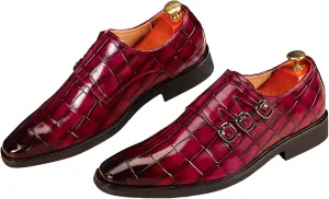 Men's Leather Pointed Buckle Oxford Shoes Fashion Print Loafers Comfortable Non-Slip Slip-On Casual Business Formal Shoes
