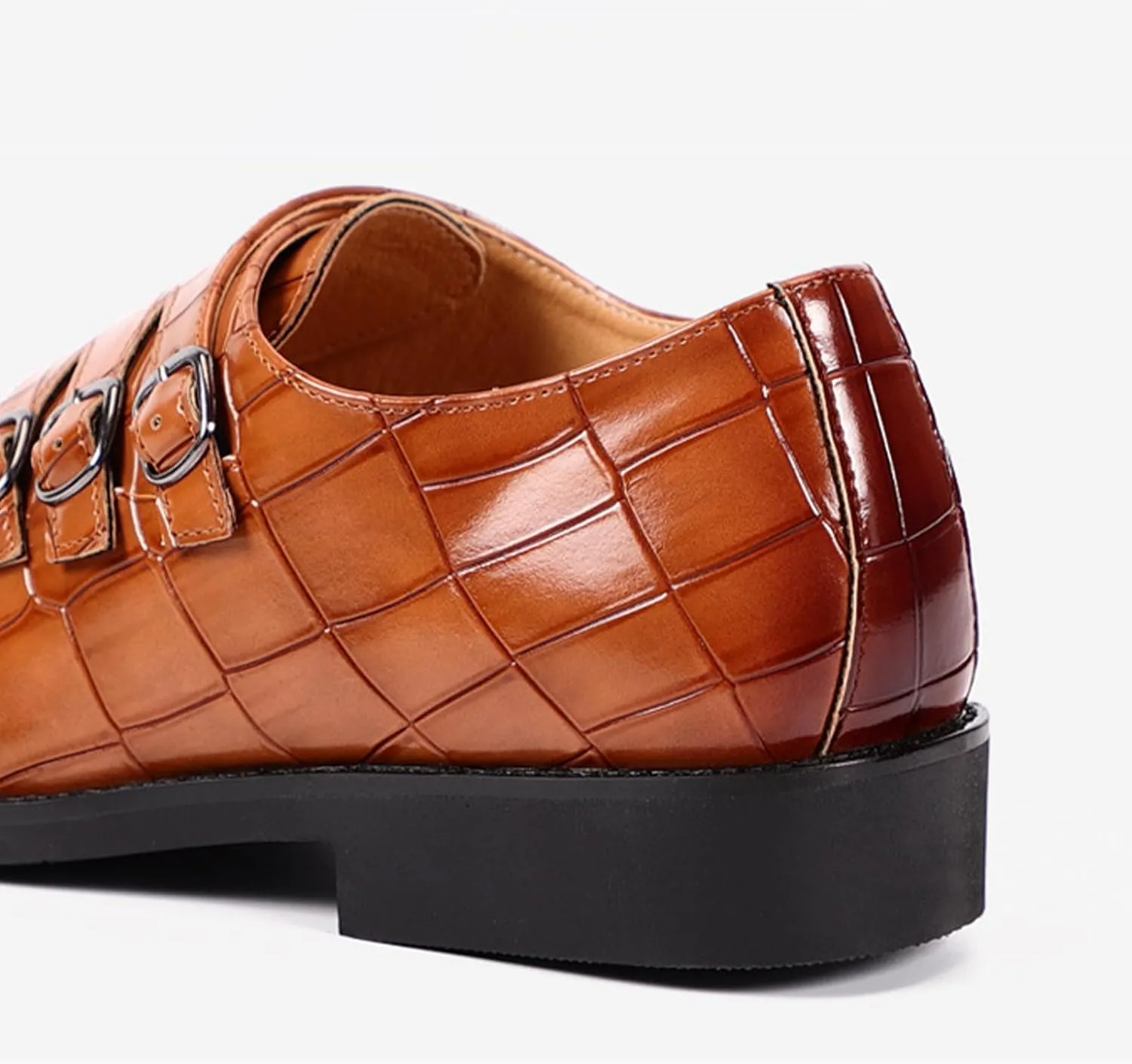 Men's Leather Pointed Buckle Oxford Shoes Fashion Print Loafers Comfortable Non-Slip Slip-On Casual Business Formal Shoes