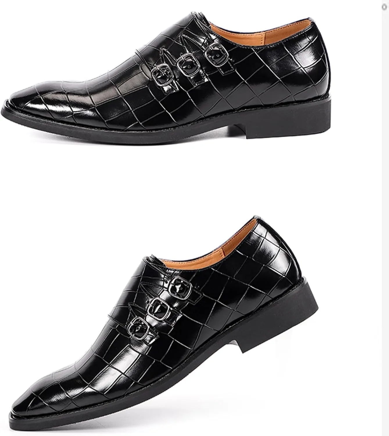 Men's Leather Pointed Buckle Oxford Shoes Fashion Print Loafers Comfortable Non-Slip Slip-On Casual Business Formal Shoes