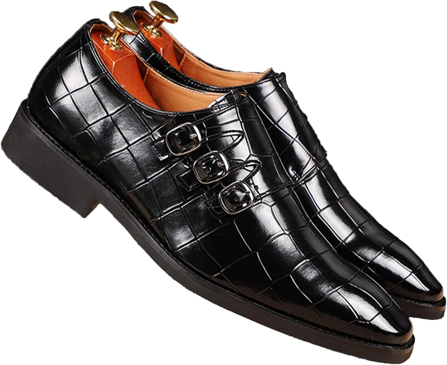 Men's Leather Pointed Buckle Oxford Shoes Fashion Print Loafers Comfortable Non-Slip Slip-On Casual Business Formal Shoes