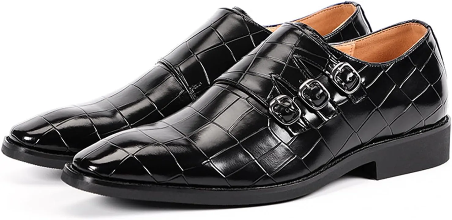 Men's Leather Pointed Buckle Oxford Shoes Fashion Print Loafers Comfortable Non-Slip Slip-On Casual Business Formal Shoes