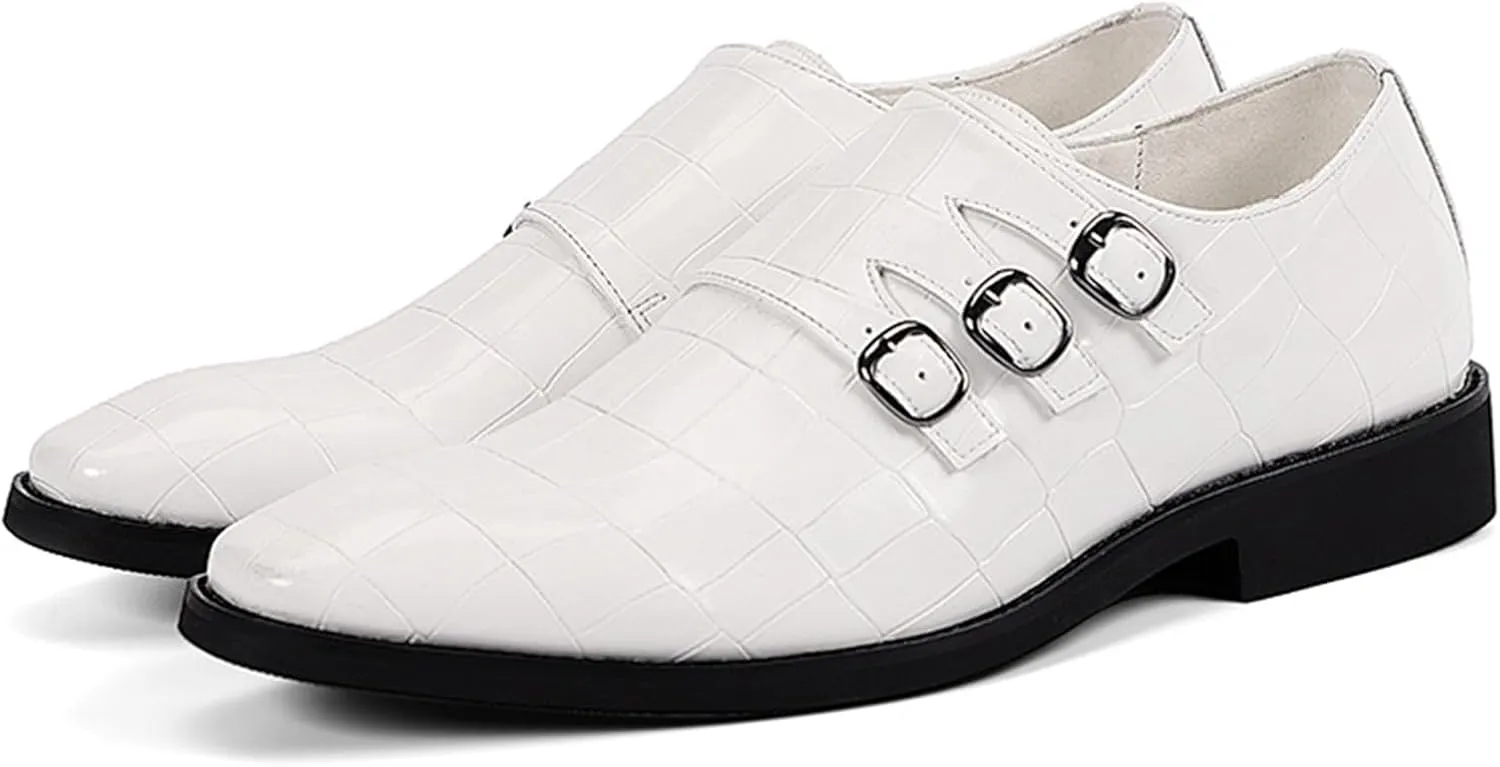 Men's Leather Pointed Buckle Oxford Shoes Fashion Print Loafers Comfortable Non-Slip Slip-On Casual Business Formal Shoes
