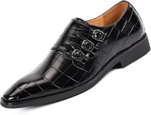 Men's Leather Pointed Buckle Oxford Shoes Fashion Print Loafers Comfortable Non-Slip Slip-On Casual Business Formal Shoes