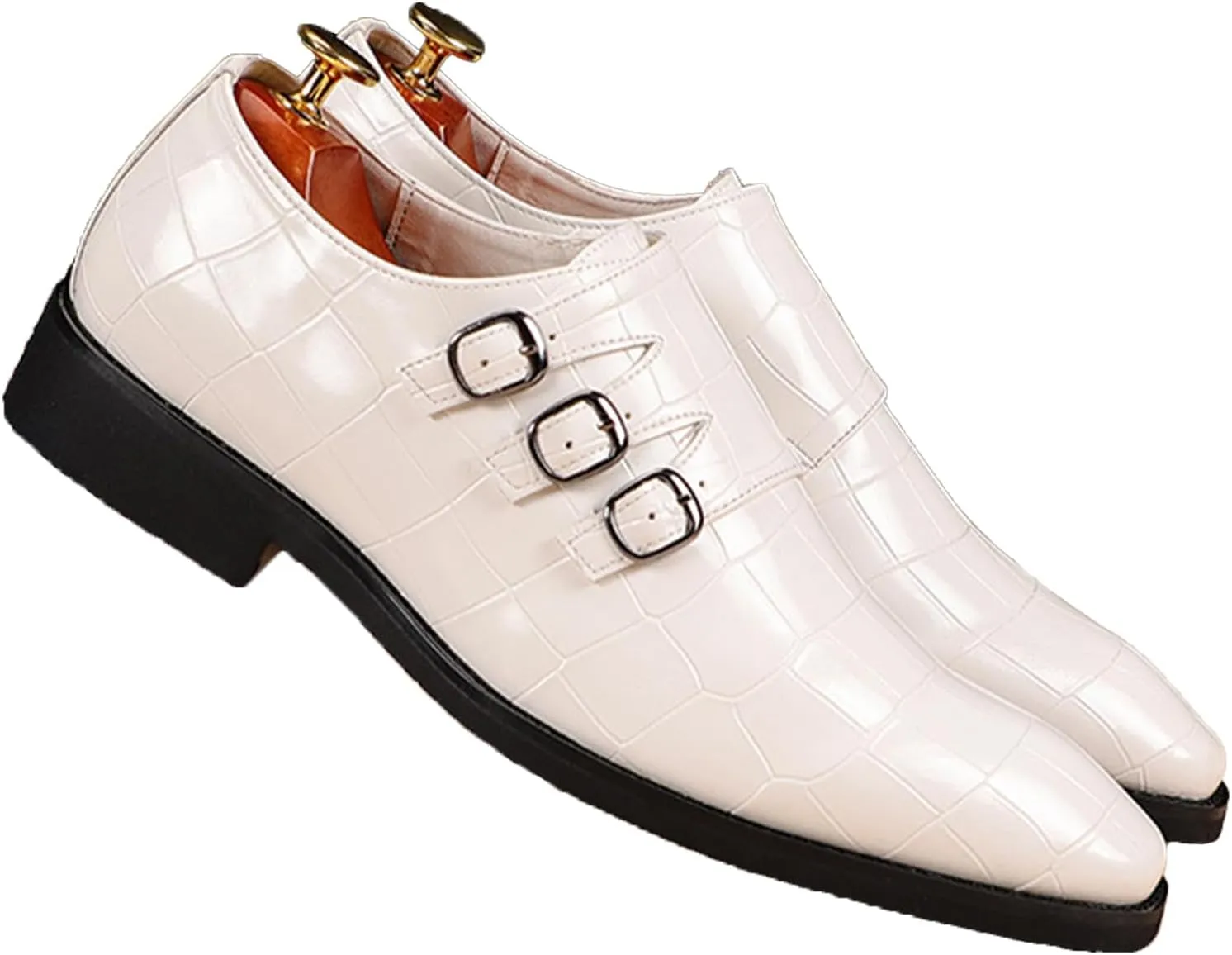 Men's Leather Pointed Buckle Oxford Shoes Fashion Print Loafers Comfortable Non-Slip Slip-On Casual Business Formal Shoes
