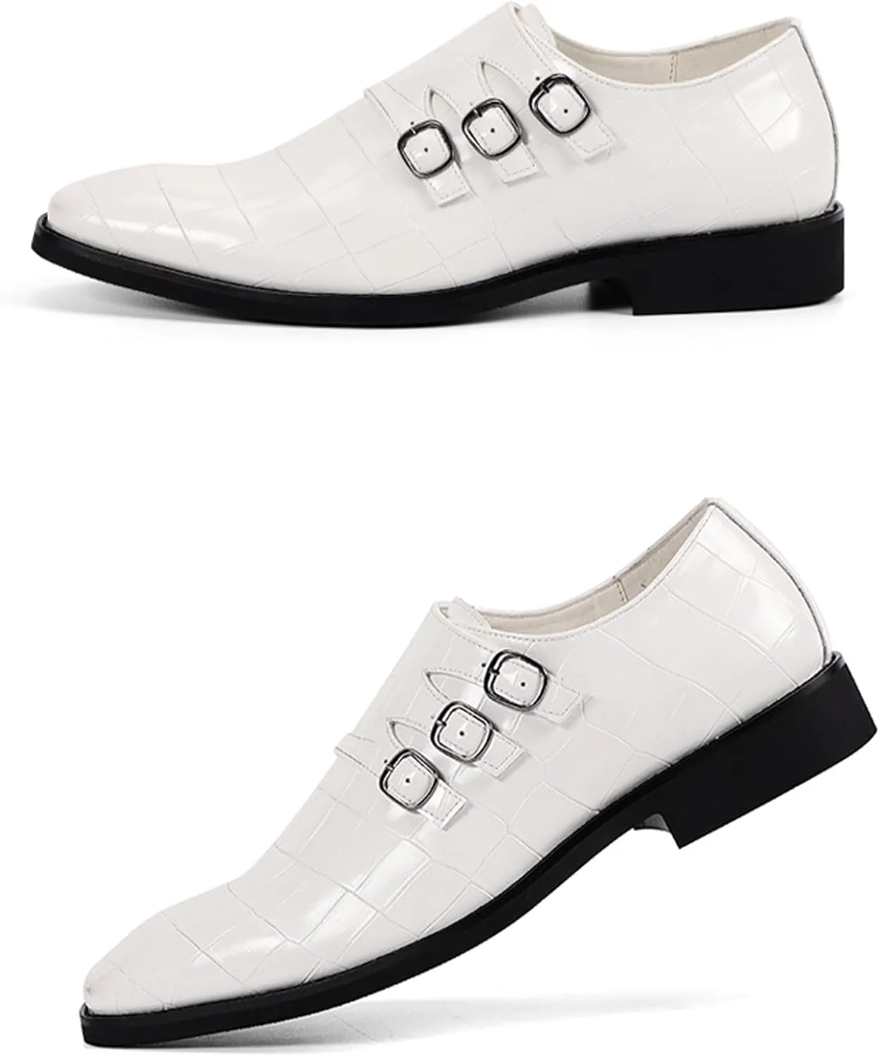 Men's Leather Pointed Buckle Oxford Shoes Fashion Print Loafers Comfortable Non-Slip Slip-On Casual Business Formal Shoes