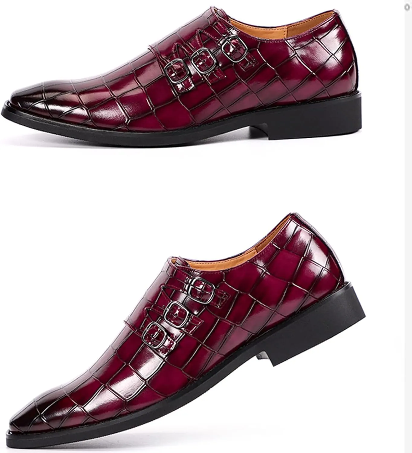 Men's Leather Pointed Buckle Oxford Shoes Fashion Print Loafers Comfortable Non-Slip Slip-On Casual Business Formal Shoes