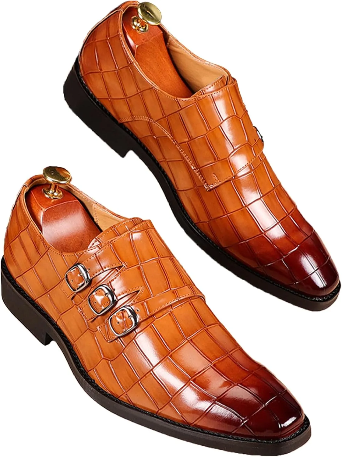 Men's Leather Pointed Buckle Oxford Shoes Fashion Print Loafers Comfortable Non-Slip Slip-On Casual Business Formal Shoes
