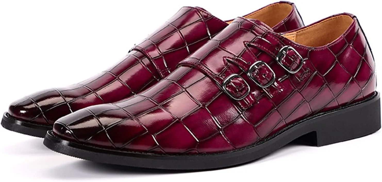 Men's Leather Pointed Buckle Oxford Shoes Fashion Print Loafers Comfortable Non-Slip Slip-On Casual Business Formal Shoes