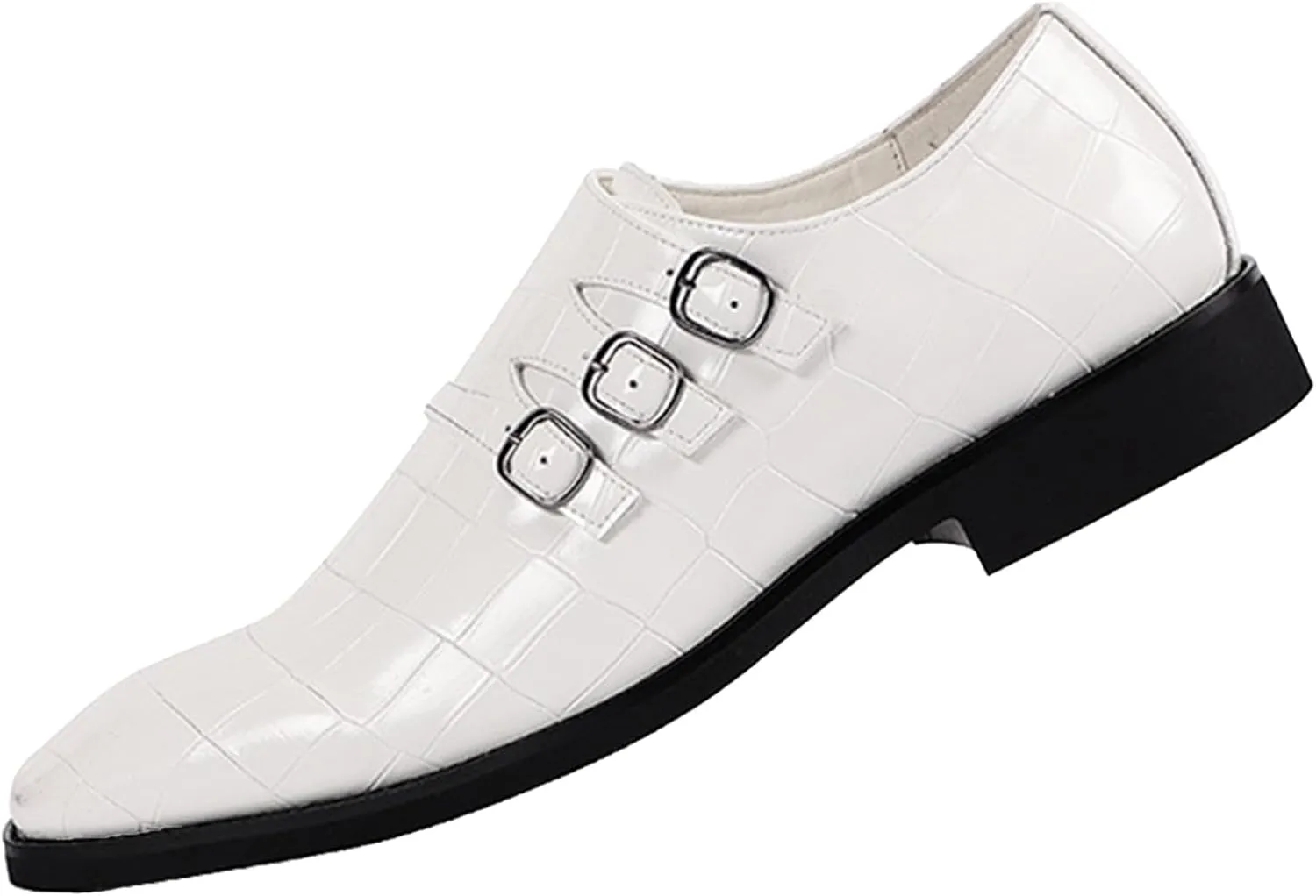 Men's Leather Pointed Buckle Oxford Shoes Fashion Print Loafers Comfortable Non-Slip Slip-On Casual Business Formal Shoes