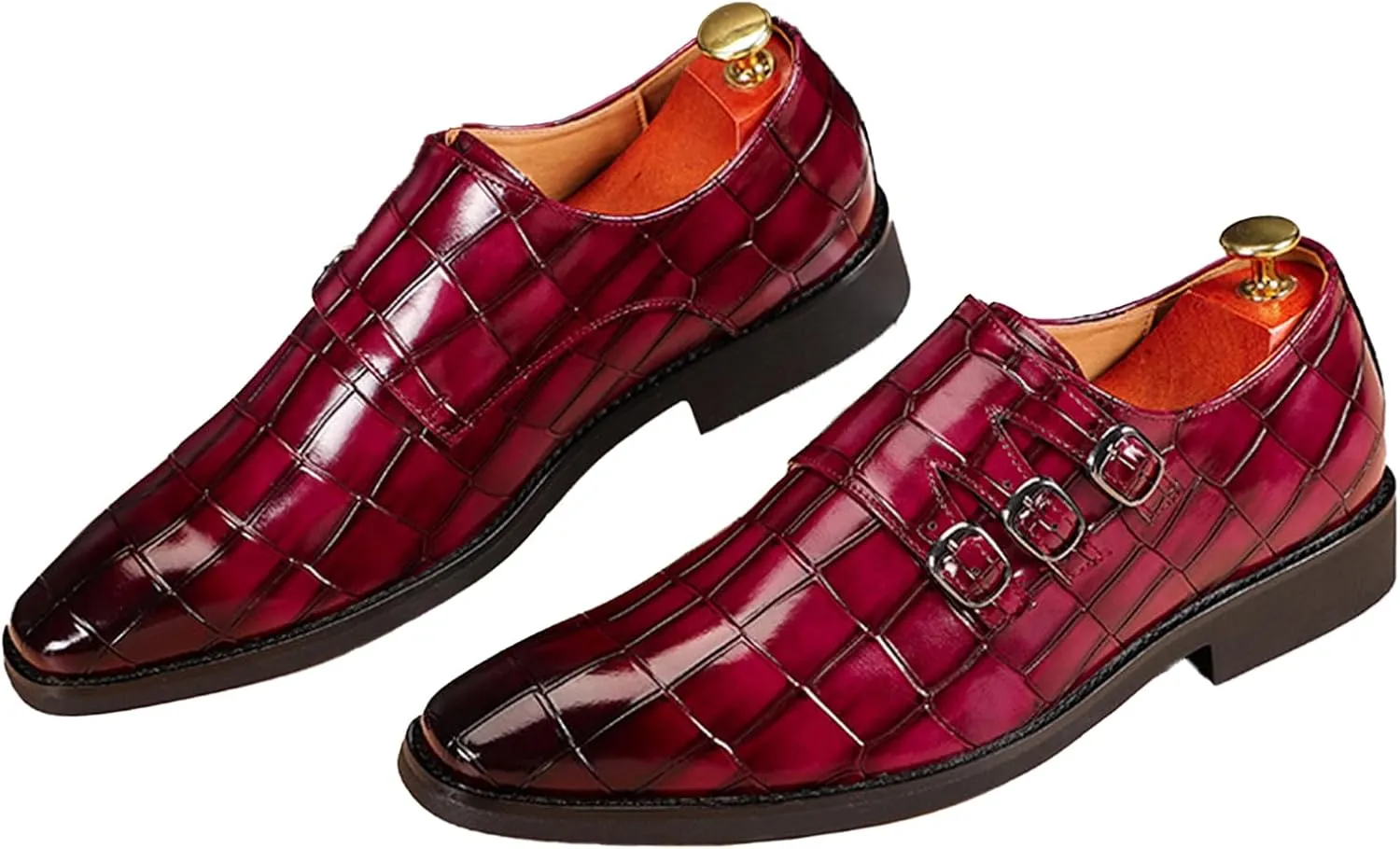 Men's Leather Pointed Buckle Oxford Shoes Fashion Print Loafers Comfortable Non-Slip Slip-On Casual Business Formal Shoes