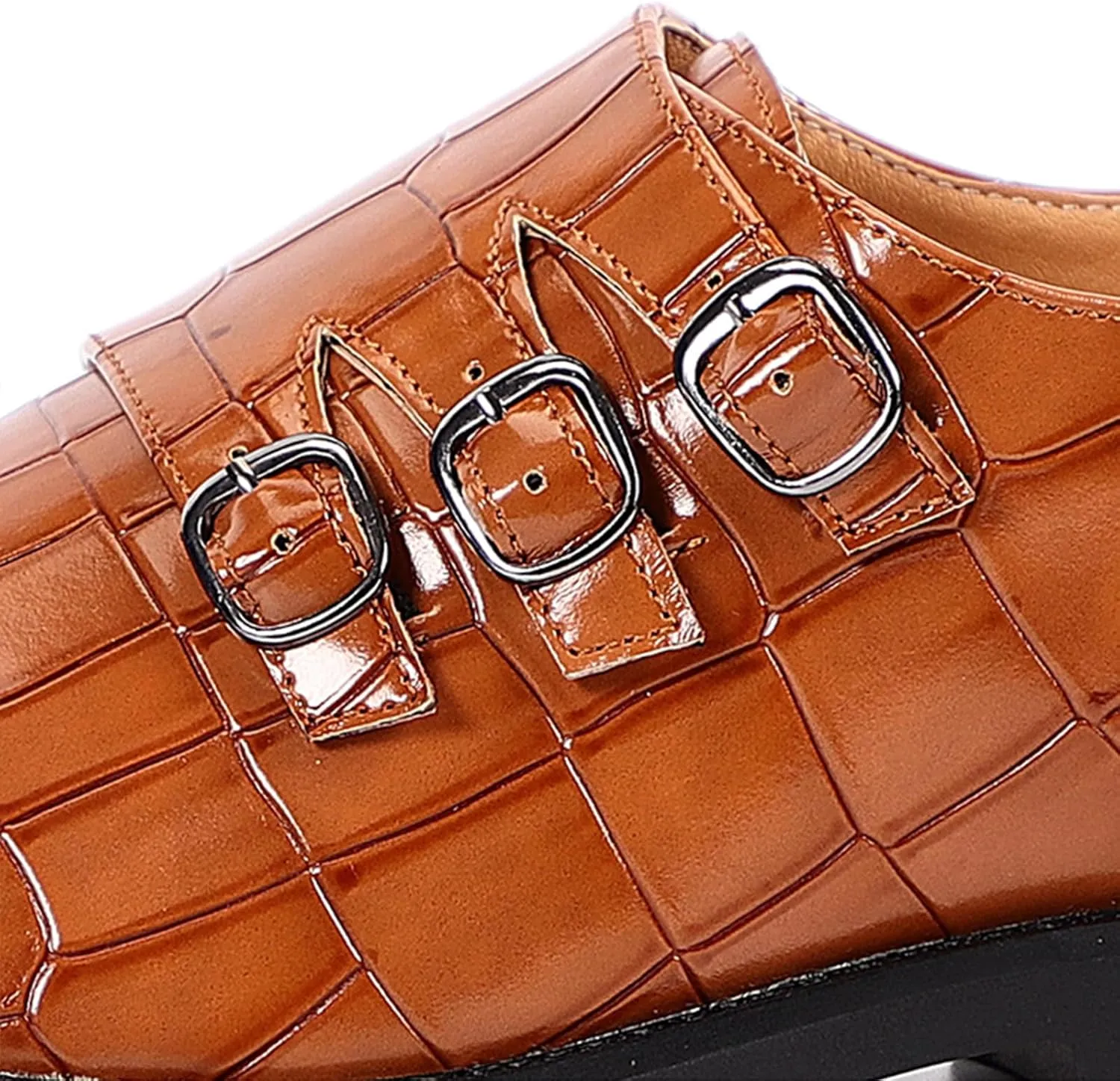 Men's Leather Pointed Buckle Oxford Shoes Fashion Print Loafers Comfortable Non-Slip Slip-On Casual Business Formal Shoes