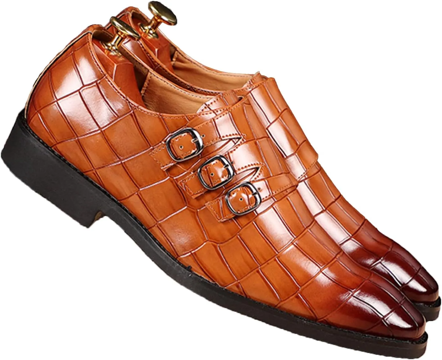 Men's Leather Pointed Buckle Oxford Shoes Fashion Print Loafers Comfortable Non-Slip Slip-On Casual Business Formal Shoes