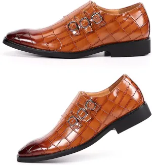 Men's Leather Pointed Buckle Oxford Shoes Fashion Print Loafers Comfortable Non-Slip Slip-On Casual Business Formal Shoes