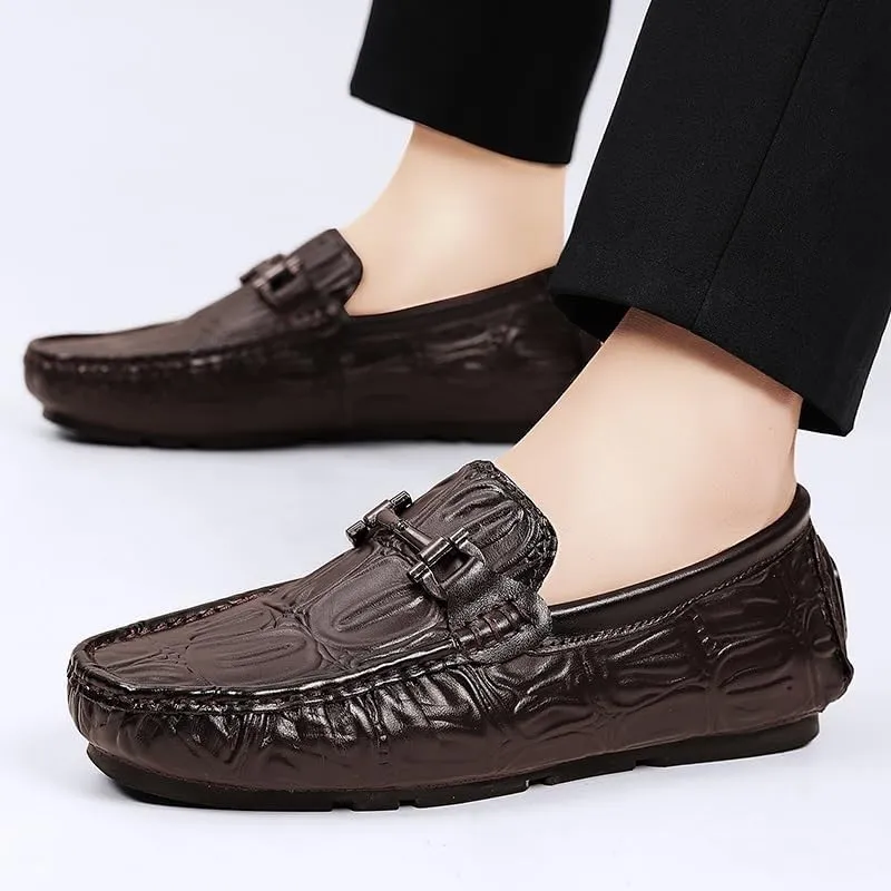 Mens Moccasins Shoe Faux Leather Moccasins Shoe Comfor Solid Color Non Slip Rubber Sole Slip Resistant Anti-Slip Casual Slip On