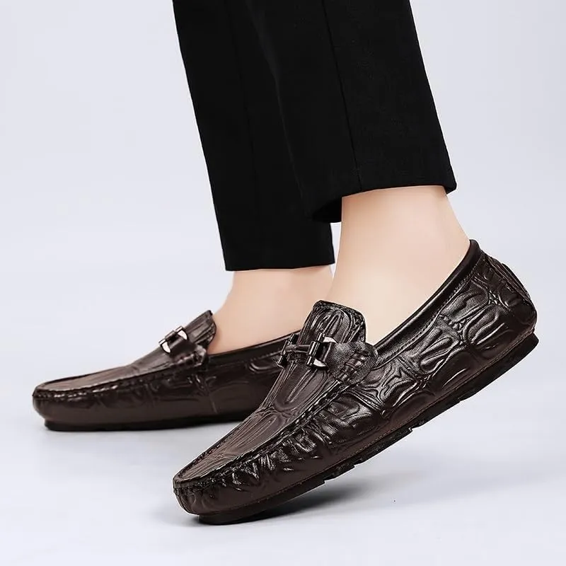 Mens Moccasins Shoe Faux Leather Moccasins Shoe Comfor Solid Color Non Slip Rubber Sole Slip Resistant Anti-Slip Casual Slip On