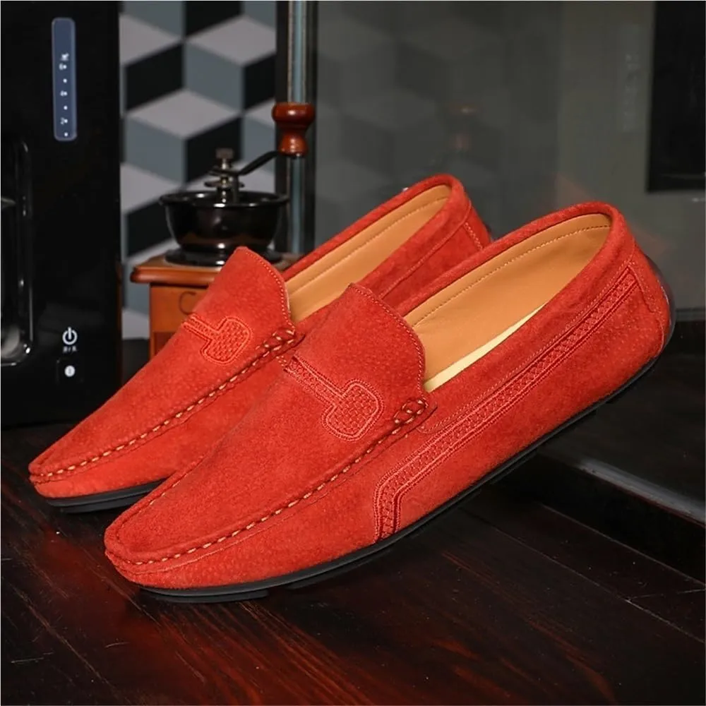 Mens Moccasins Shoe Suede Vamp Tuxedo Solid Color Round Toe Slip Resistant Block Heel Anti-Slip Rubber Sole Office Slip-on