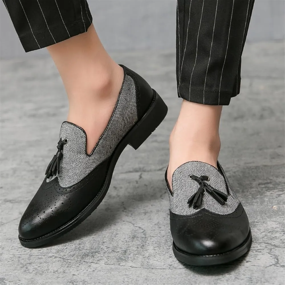Men's Oxford Shoes - Slip-On Pointed Toe Leather Formal Shoes, Non-Slip Rubber Sole, Low Block Heel, Perfect for Business, Office & Professional Events