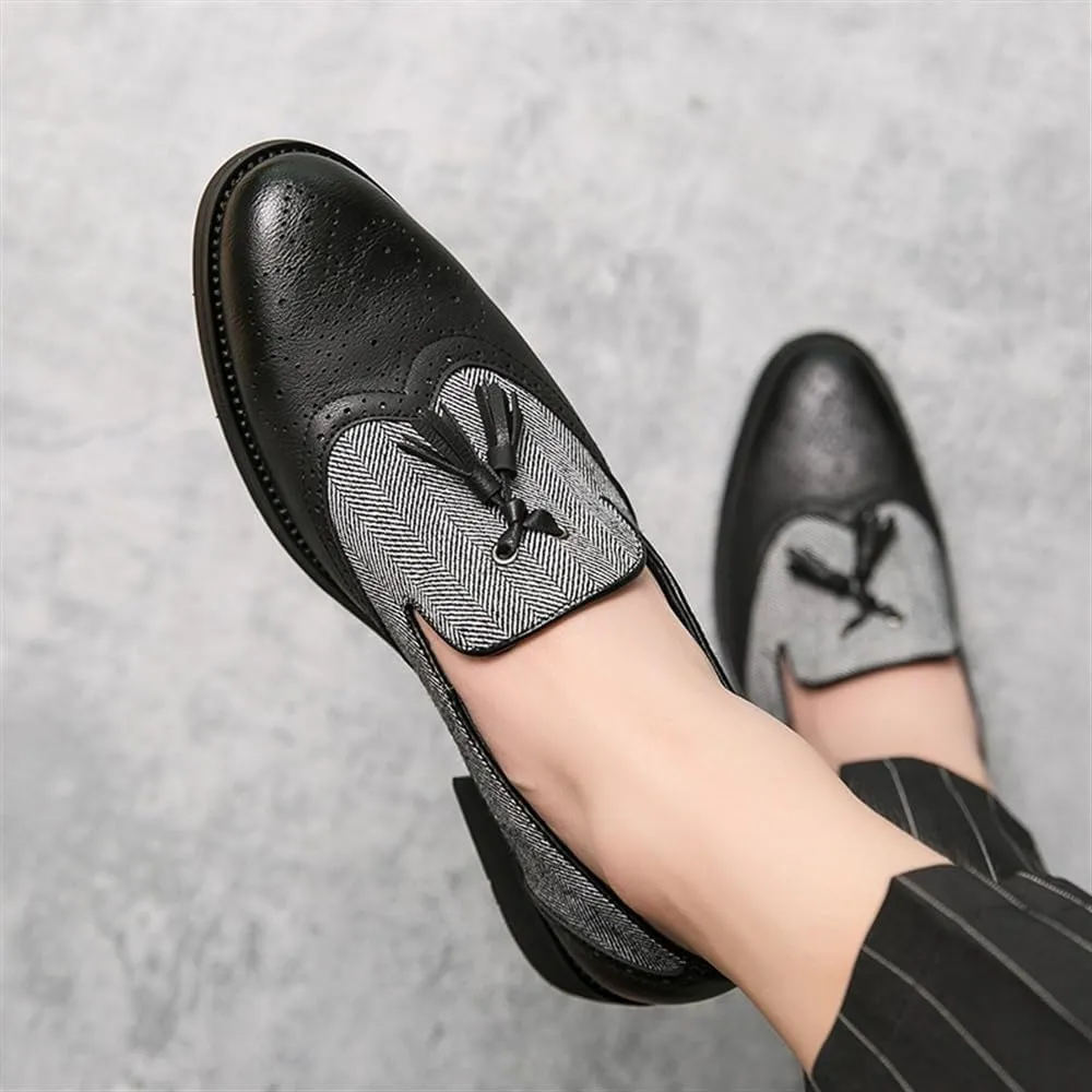 Men's Oxford Shoes - Slip-On Pointed Toe Leather Formal Shoes, Non-Slip Rubber Sole, Low Block Heel, Perfect for Business, Office & Professional Events