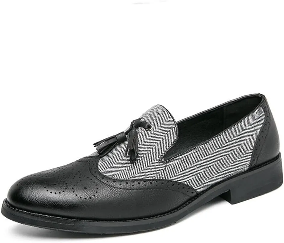 Men's Oxford Shoes - Slip-On Pointed Toe Leather Formal Shoes, Non-Slip Rubber Sole, Low Block Heel, Perfect for Business, Office & Professional Events