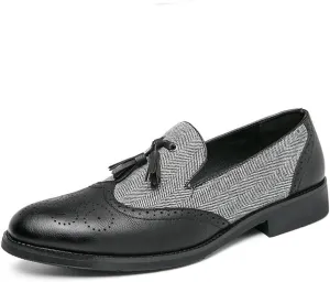 Men's Oxford Shoes - Slip-On Pointed Toe Leather Formal Shoes, Non-Slip Rubber Sole, Low Block Heel, Perfect for Business, Office & Professional Events