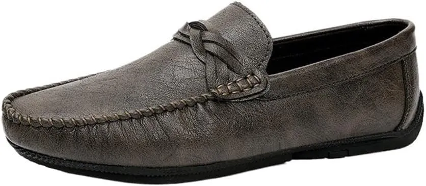 Men's Party Loafers Vegan Leather Business Solid Color Round Toe Heel Non Slip Anti-Slip Low Top Rubber Sole Uniform Slip-on