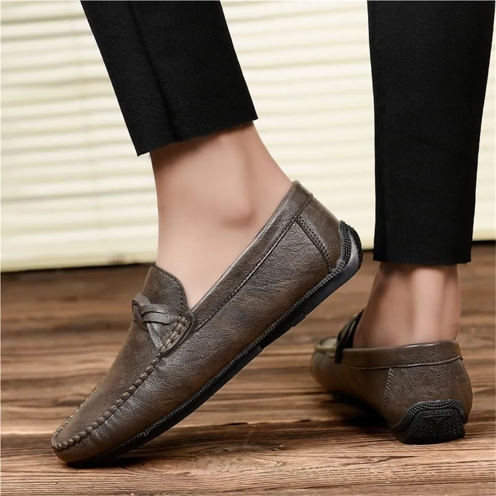 Men's Party Loafers Vegan Leather Business Solid Color Round Toe Heel Non Slip Anti-Slip Low Top Rubber Sole Uniform Slip-on