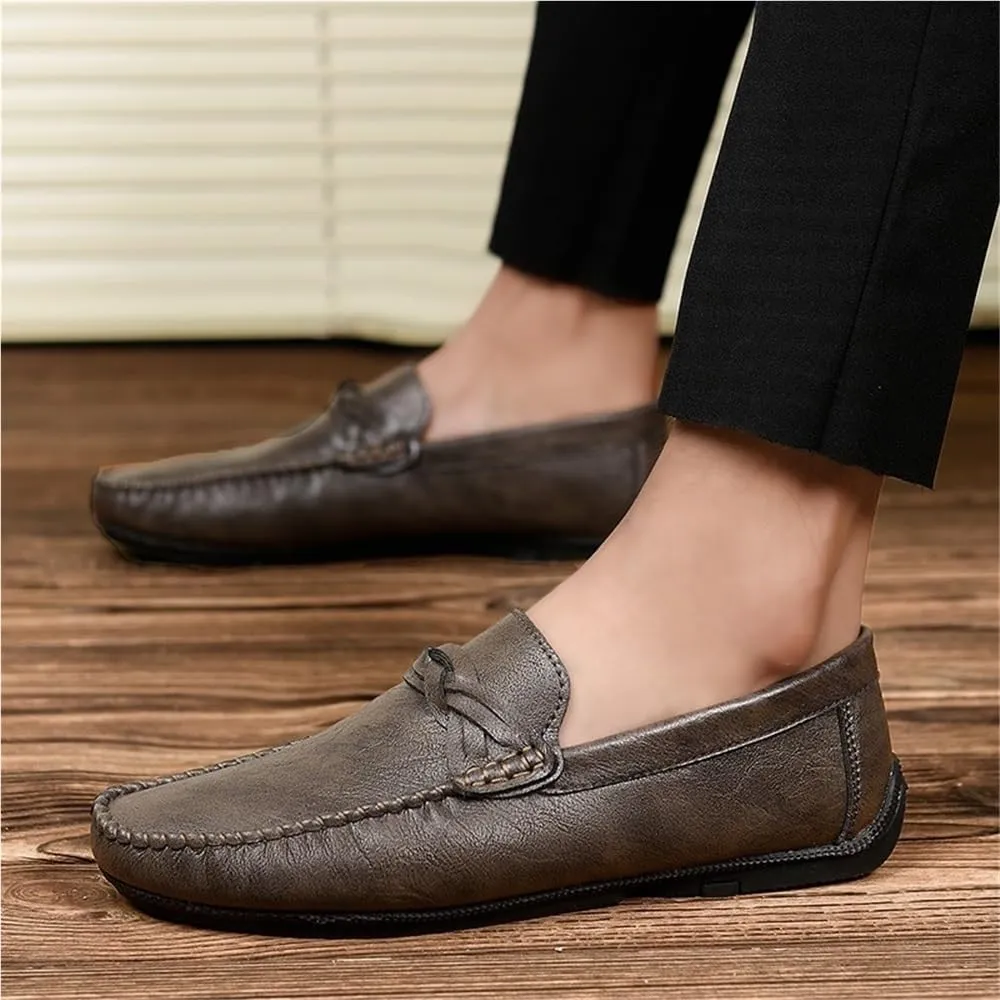 Men's Party Loafers Vegan Leather Business Solid Color Round Toe Heel Non Slip Anti-Slip Low Top Rubber Sole Uniform Slip-on