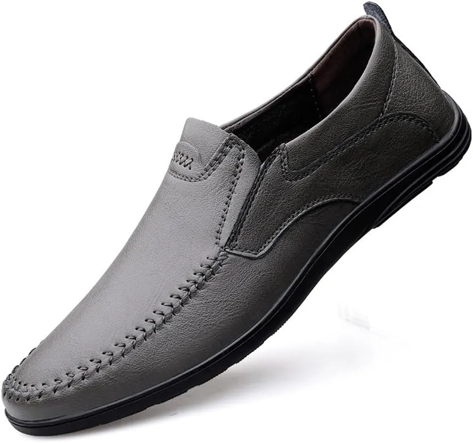 Mens Party Shoes Pu Leather Outdoor Round Toe Solid Color Slip Resistant Block Heel Anti-Slip Rubber Sole Party Slip On
