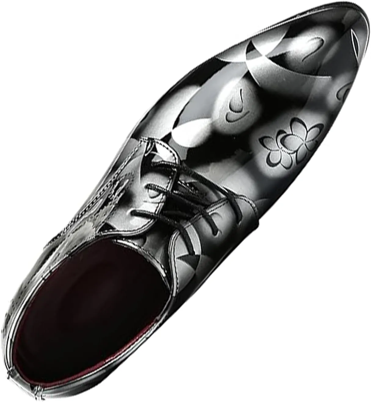 Men's Patent Leather Pointed Toe Floral Oxford Shoes Fashion Lace-Up Casual Business Formal Shoes Wedding Banquet Dress Shoes