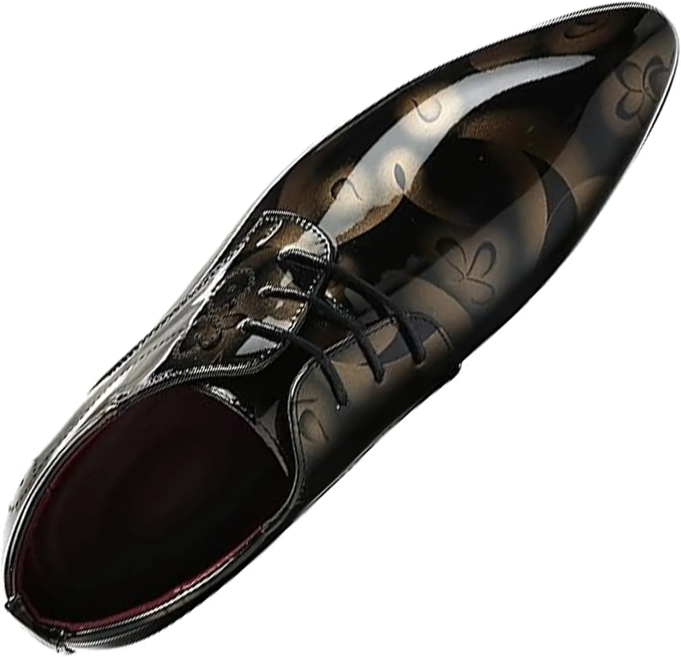 Men's Patent Leather Pointed Toe Floral Oxford Shoes Fashion Lace-Up Casual Business Formal Shoes Wedding Banquet Dress Shoes