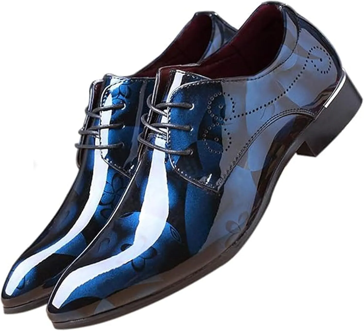 Men's Patent Leather Pointed Toe Floral Oxford Shoes Fashion Lace-Up Casual Business Formal Shoes Wedding Banquet Dress Shoes