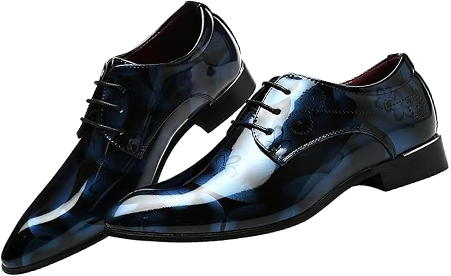 Men's Patent Leather Pointed Toe Floral Oxford Shoes Fashion Lace-Up Casual Business Formal Shoes Wedding Banquet Dress Shoes